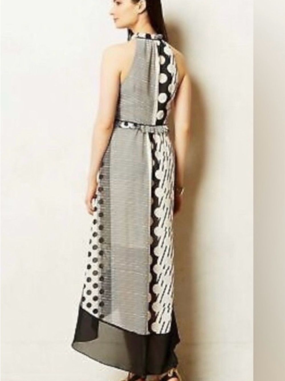 Maeve Black and White Mixed-Print Halter High-Low Maxi Dress - Picture 3 of 6